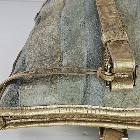 Brahmin Medium Classy Asher Leather Shoulder Tote Bag Gold Tones Calf Hair - Picture 12 of 16